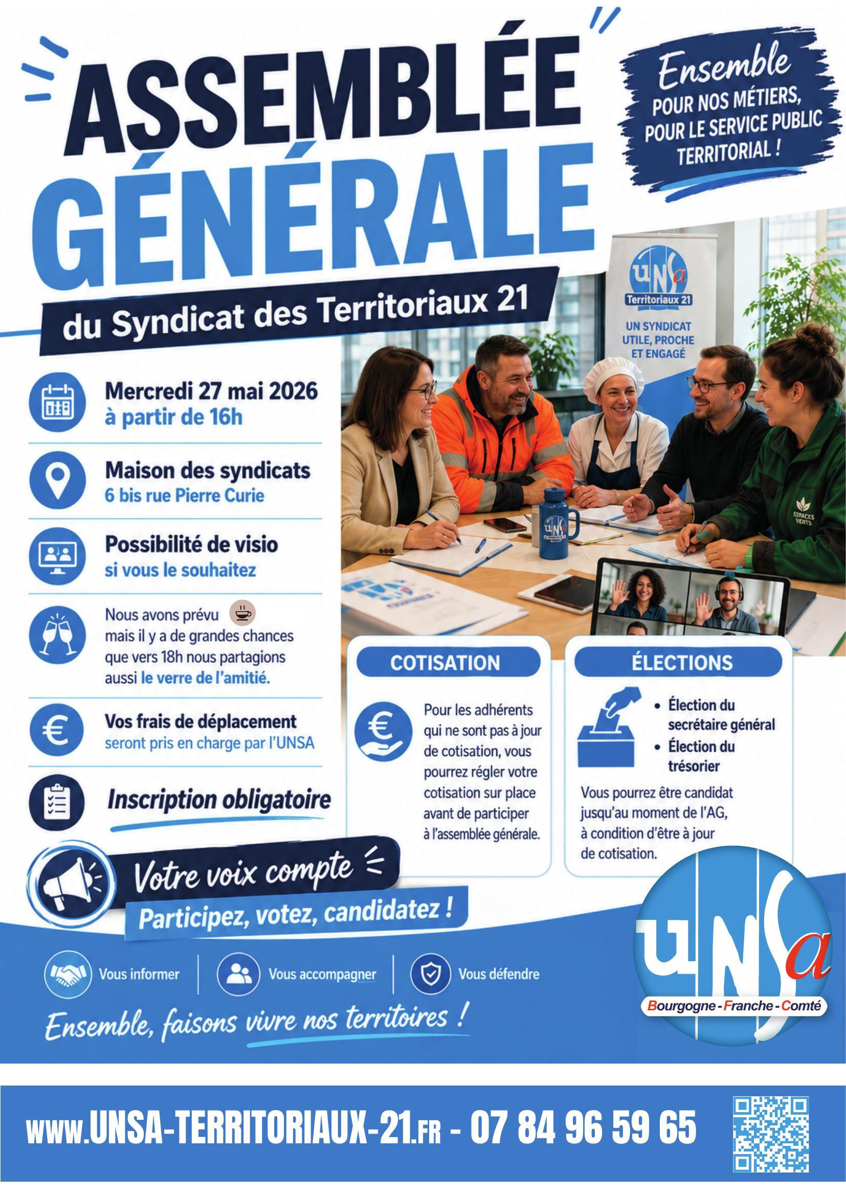 Affiche : Assemblée générale du Syndicat des Territoriaux 21 — Mercredi 27 mai 2026