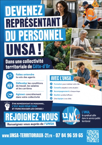 Affiche : Devenez représentant du personnel UNSA dans une collectivité de Côte-d'Or